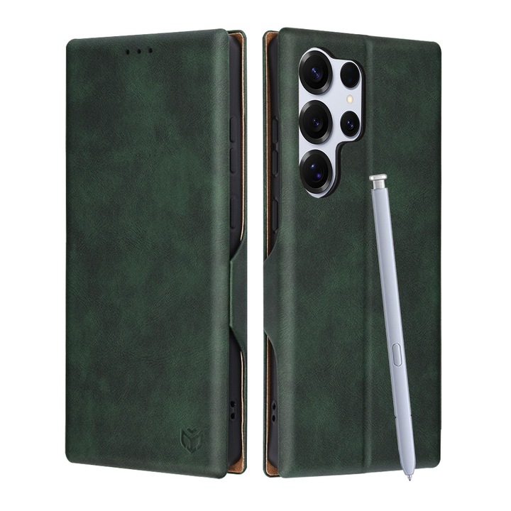 Husă telefon Techsuit Safe Wallet Plus flip cover, verde, pentru Samsung Galaxy S25 Ultra