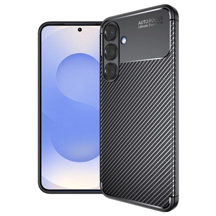 Husă telefon Techsuit CarbonFiber pentru Samsung Galaxy S25, TPU, Negru