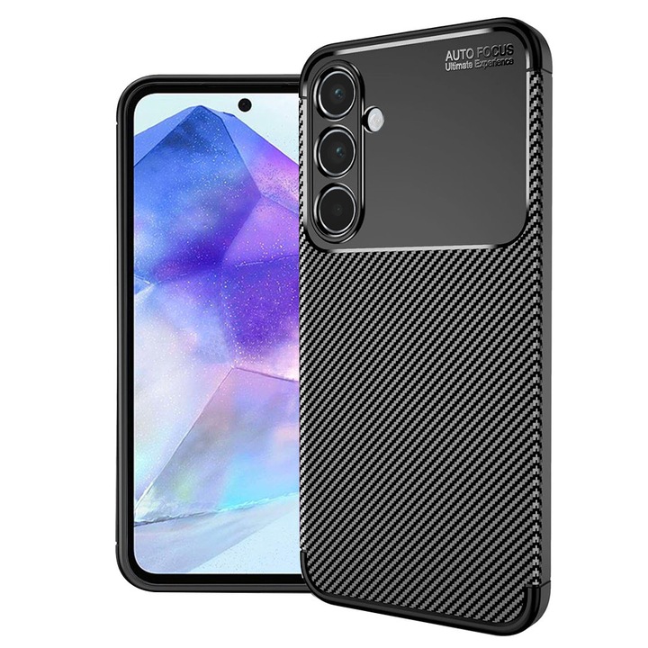 Husă telefon Techsuit CarbonFiber pentru Samsung Galaxy A55 5G, TPU, Negru