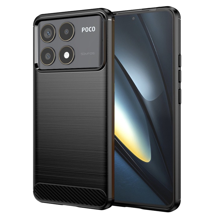 Husa Carbon pentru Xiaomi Poco F6 Pro, Silicon TPU Durabil, Protectie sporita, Rezistenta la socuri, Grip Anti-Alunecare, Neagra
