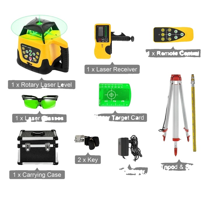 Автоматична лазерна нивелация, 500м, комплект 1 със зелен лъч, алуминиева конструкция