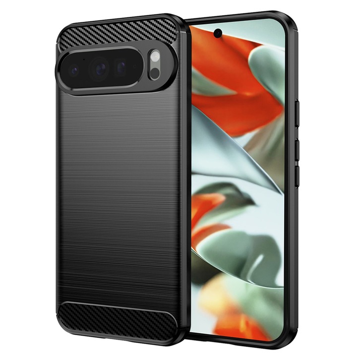 Husa Carbon pentru Google Pixel 9 Pro XL, Silicon TPU Durabil, Protectie sporita, Rezistenta la socuri, Grip Anti-Alunecare, Neagra