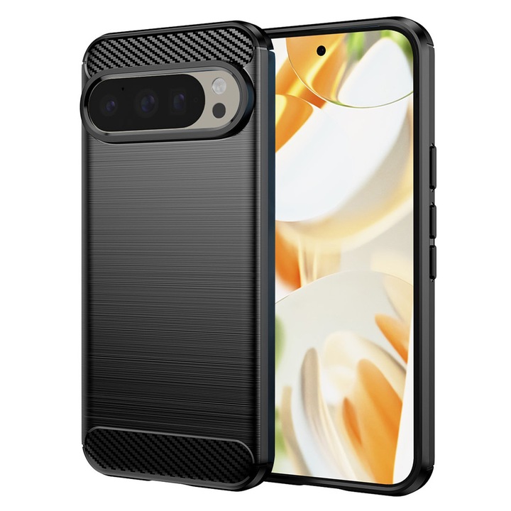 Husa Carbon pentru Google Pixel 9 Pro / 9, Silicon TPU Durabil, Protectie sporita, Rezistenta la socuri, Grip Anti-Alunecare, Neagra