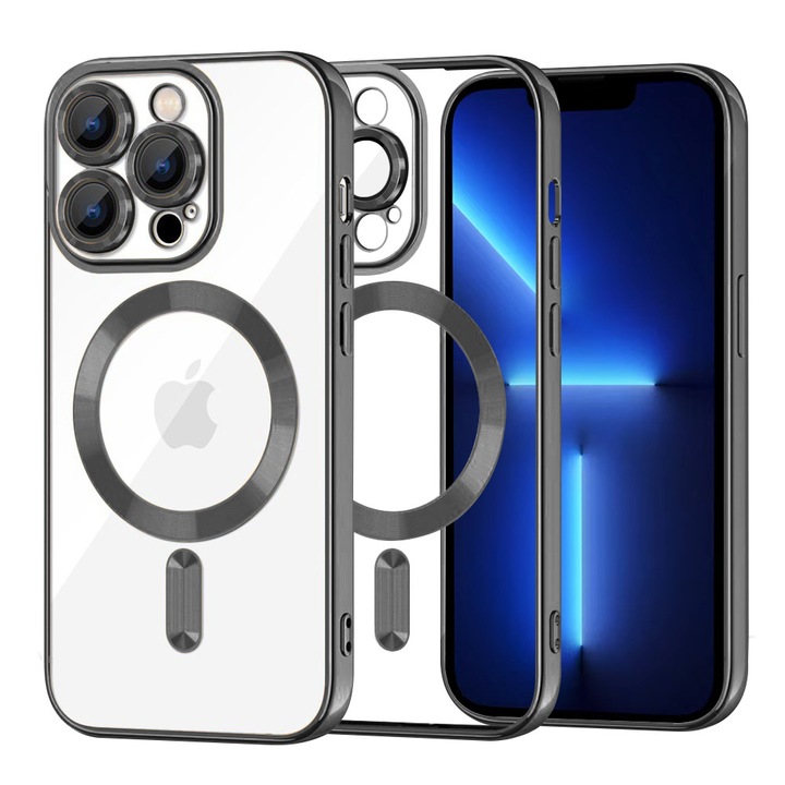 Husă telefon Techsuit Luxury Crystal MagSafe, TPU, negru, pentru iPhone 13 Pro Max