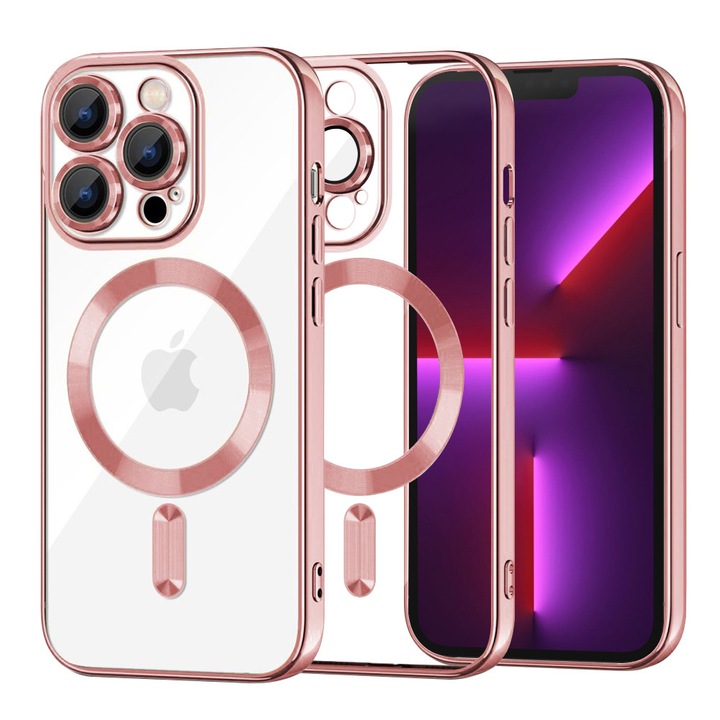 Husa telefon Techsuit Luxury Crystal MagSafe Roz, TPU, pentru iPhone 13 Pro
