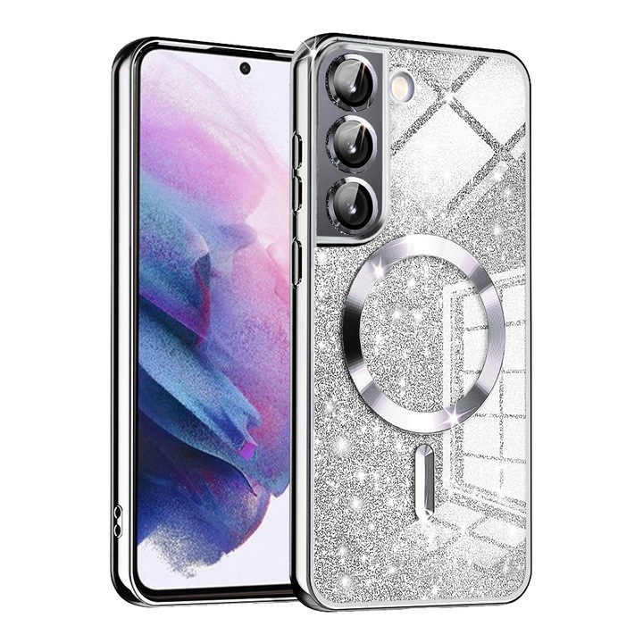 Husă telefon Techsuit MagSafe cu sclipici Argintie pentru Samsung Galaxy S22 5G, TPU