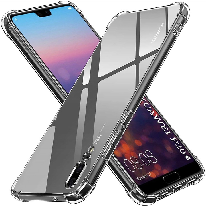 Husa Clear Anti-Soc pentru Huawei P20, Protectie Colturi AirBag, Rezisntenta Socuri si Zgarieturi, Design Slim, Transparenta