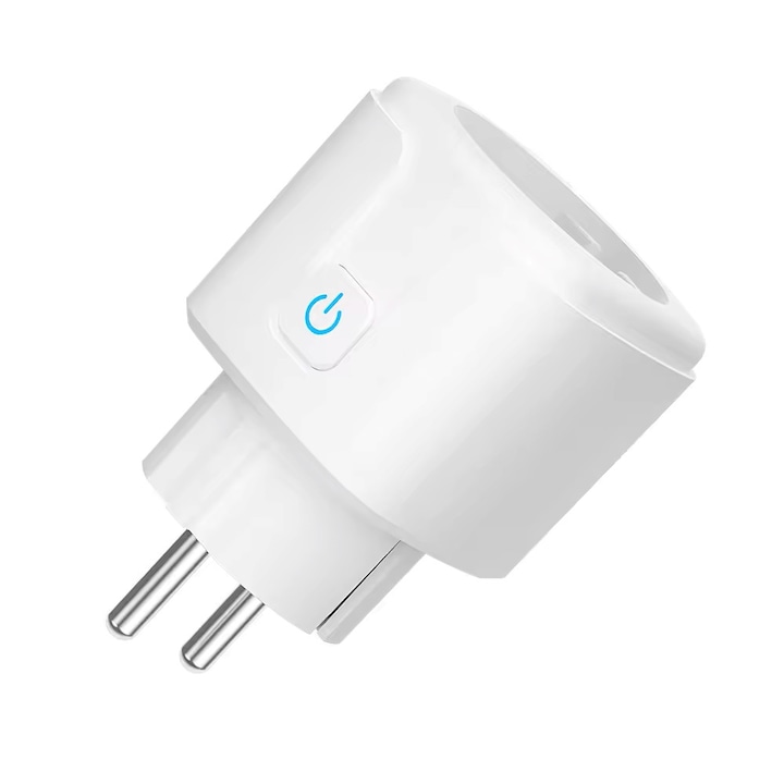 Priza smart, 20A, App Tuya/Smart Life, Monitorizare consum, Compatibil Alexa/Google Assistant, Alb