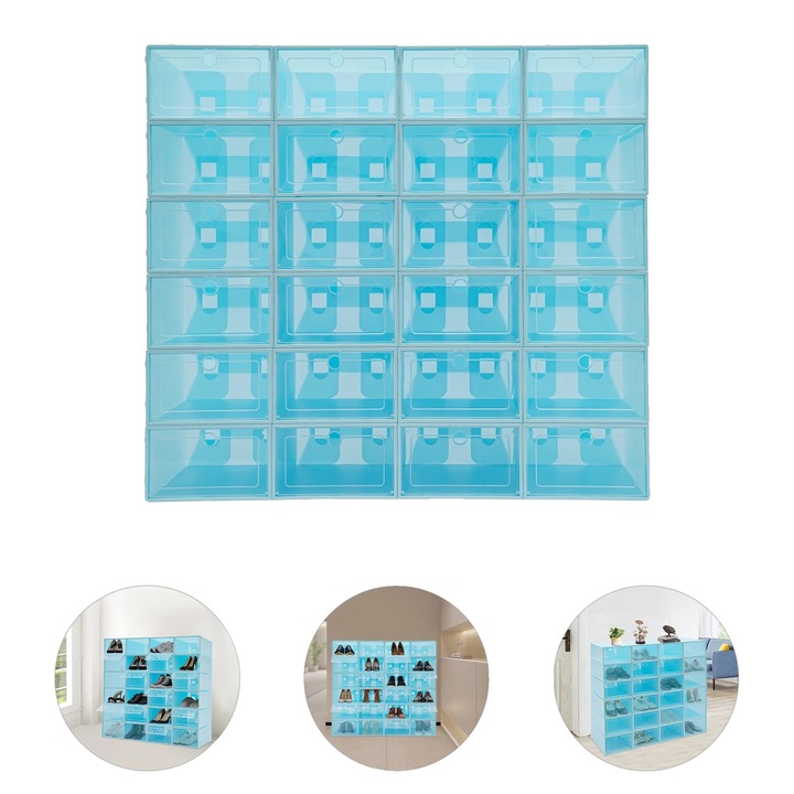 Cutii Organizatoare pentru Incaltaminte, Albastru, 33x23x14cm