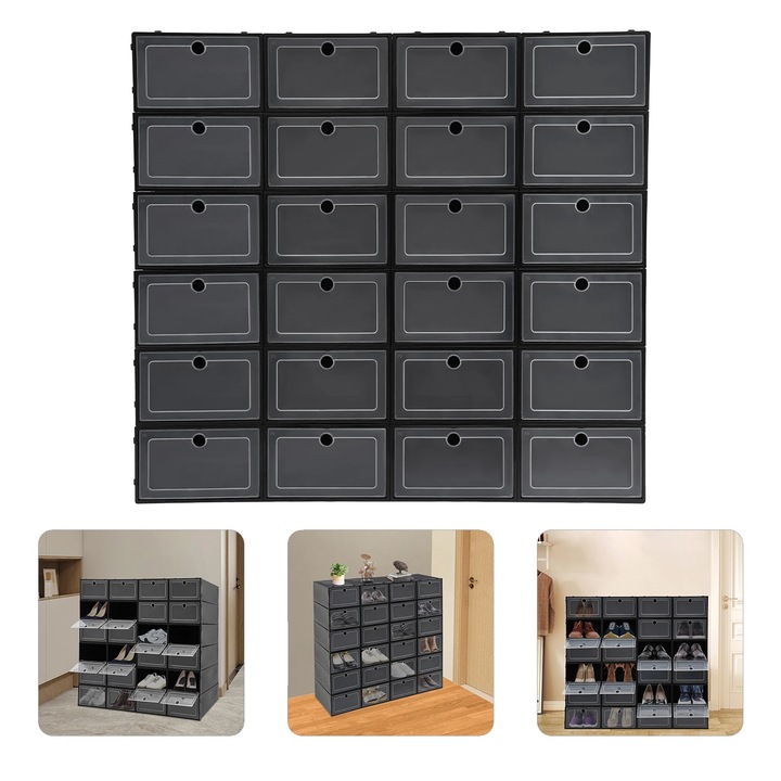 Cutii organizatoare pentru incaltaminte, inima, negru, 33x23x14cm, set