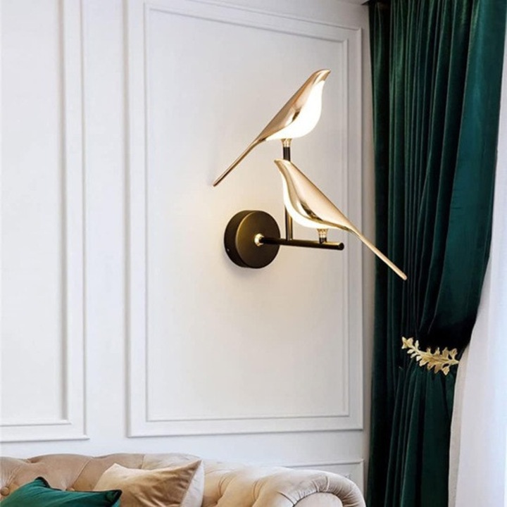 Aplica LED Perete 20W Bird, Auriu+Negru, Figurina Orientabila 360 grade