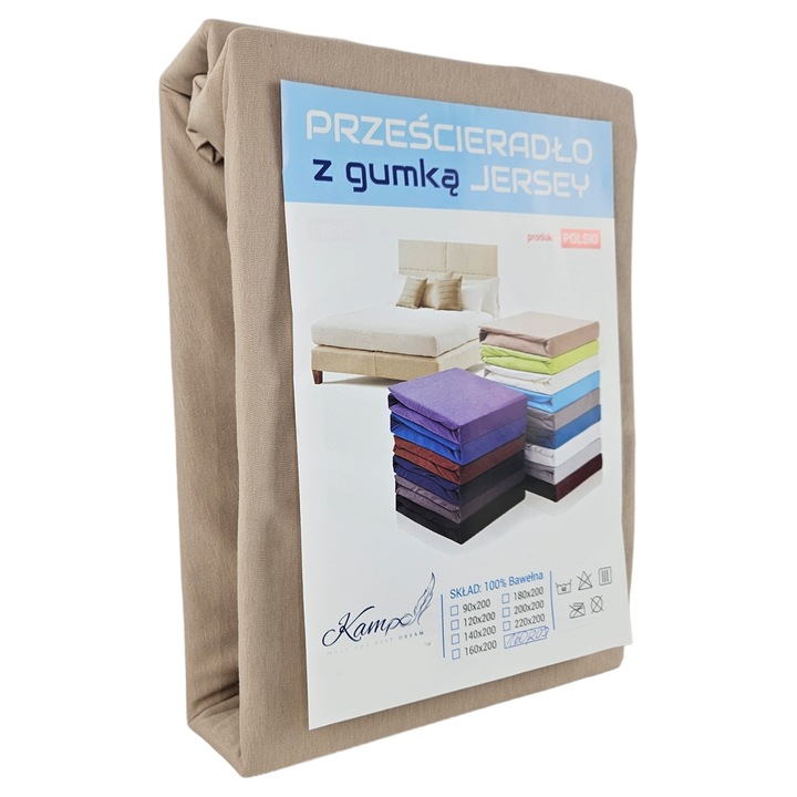 Cearceaf cu elastic Kam-Pol, bumbac premium, 200x220cm, cappuccino