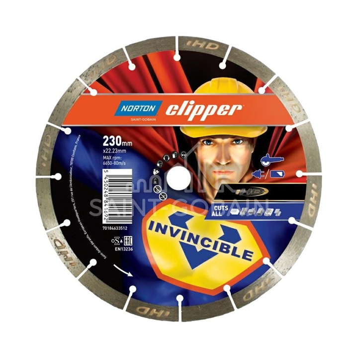 Norton szegmentált tárcsa 230mm, 22,2mm, 12mm, univerzális felhasználás