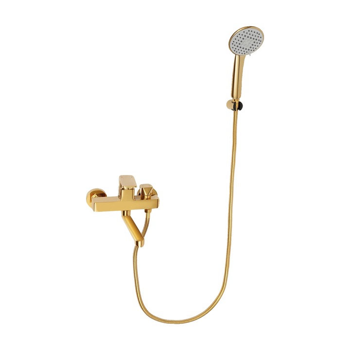 Set de dus, 4 moduri de pulverizare, montare pe perete, aurie, 1.5m