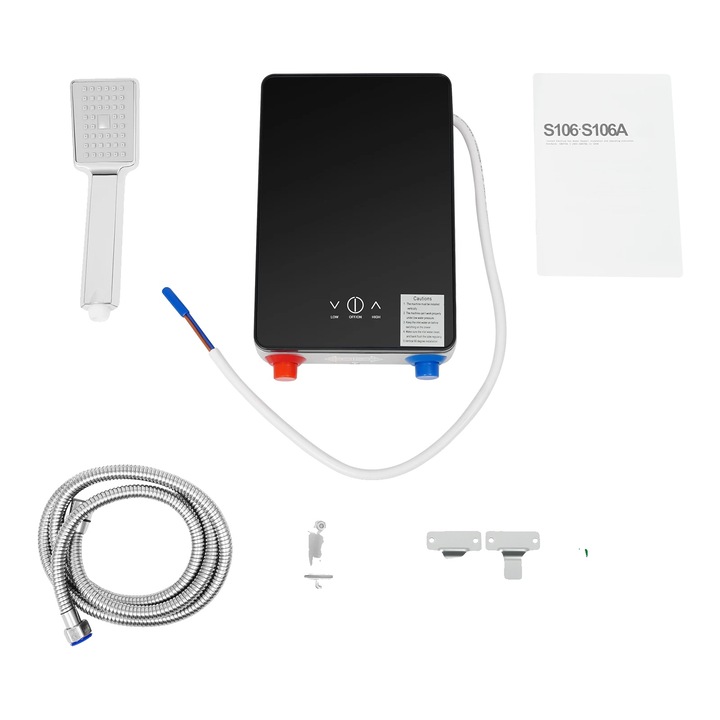 Incalzitor instant de apa electric, design montat pe perete, negru, 6500W, inox