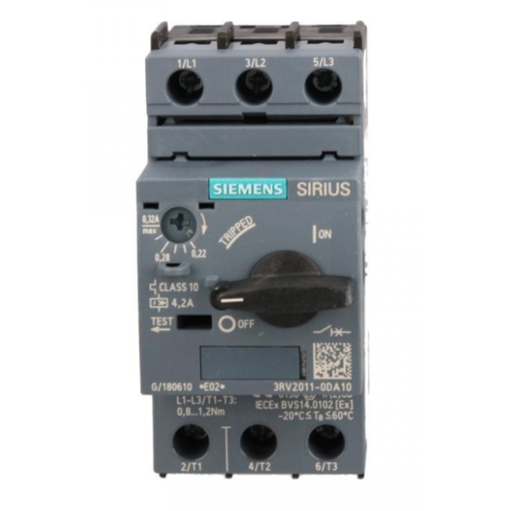 Motorvédő kapcsoló 3P 0,09kW 0,22-0,32A SIEMENS SIRIUS 100x50mm, 0.3kg