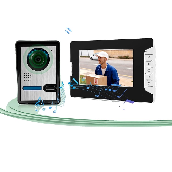 Set sonerie electrica, camera ultra-high-definition, viziune nocturna infrarosu, unghi de vizionare 92, montare pe perete, distanta eficienta 50m