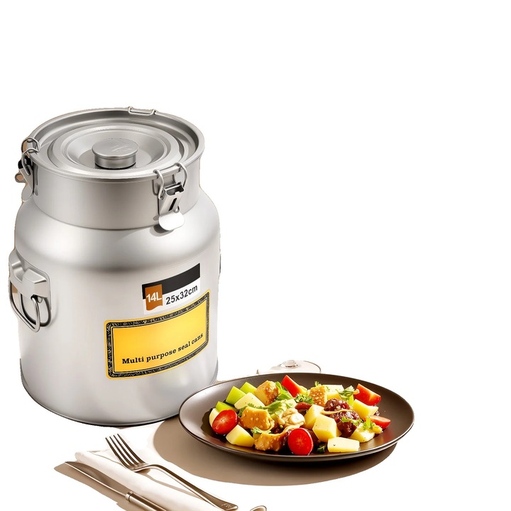 Cos de depozitare ermetic, 14L, otel inoxidabil 201, capac din silicon, 32cm inaltime, 25cm diametru baza