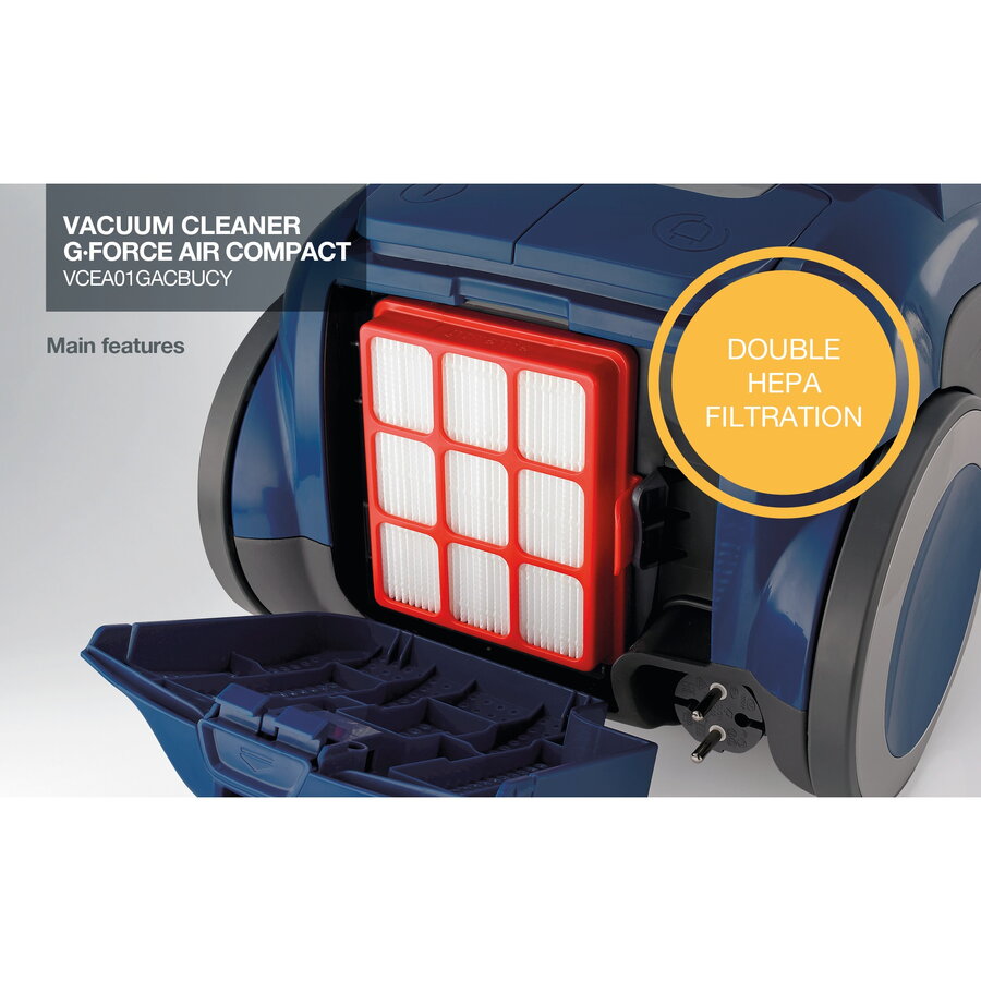 Aspirator fara sac Force Air VCEA01GACBUCY, 2.2l, 800W, 78dB, albastru si gri