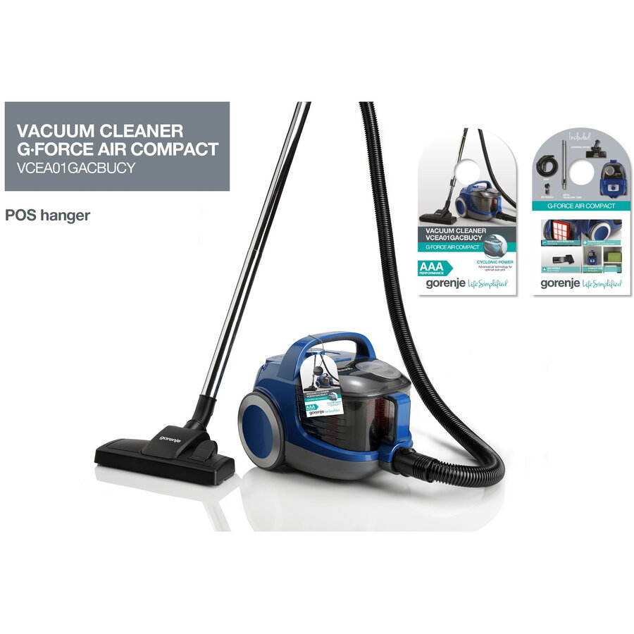 Aspirator fara sac Force Air VCEA01GACBUCY, 2.2l, 800W, 78dB, albastru si gri