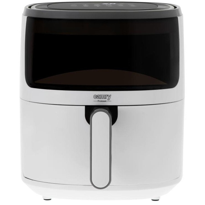 Friteuza cu aer cald Camry CR 6313, fara ulei, 1500W, 5 litri, 12 programe de gatit, reglare temperatura 80 la 200 C, convectie, panou de comanda tactil, fereastra de vizitare, Alb