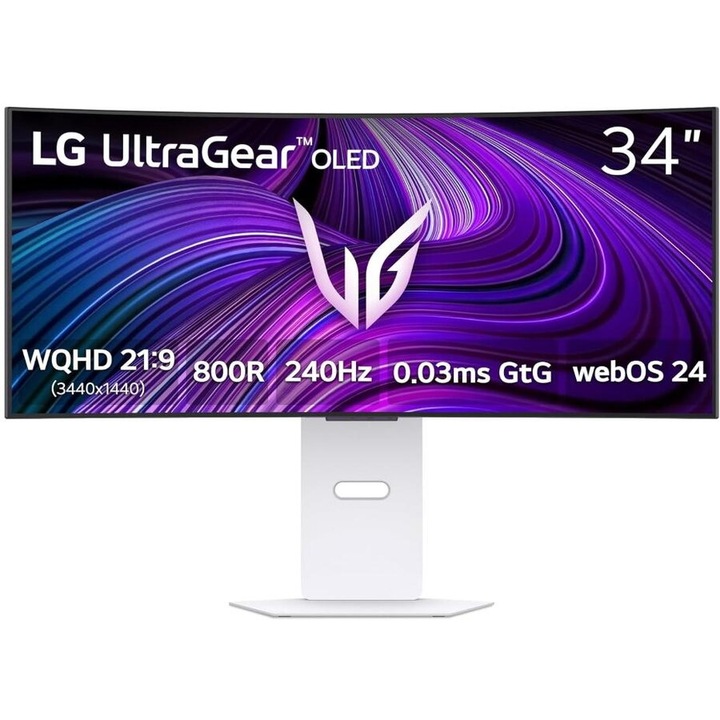 Monitor Gaming. LG, UltraGear OLED 34GX90SA, 34", WQHD 3440x1440, 240Hz, Alb