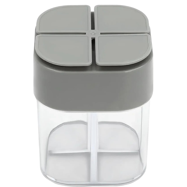 Set recipiente condimente, 4 compartimente, gri deschis, 6.6x6.6x8.38cm