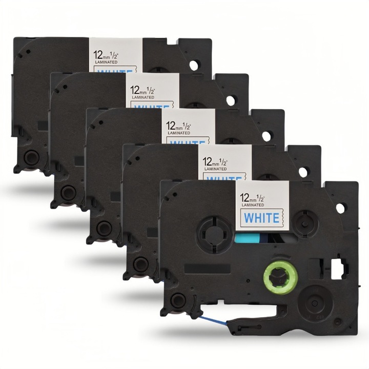 Pachet 5 bucati banda etichete laminate compatibila Brother TZe-233, 12 mm albastru pe alb