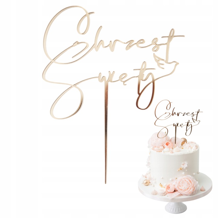 Topper Decorativ Pentru Tort, Slodka Fanaberia, Botez, 15 cm, Auriu, Accesorii Patiserie, Ornamente Tort Copii, Decoratiuni Petrecere Aniversara, Calitate Superioara, Usor De Aplicat Pe Desert, Design Atractiv Si Vesel, Accesorii Cofetarie