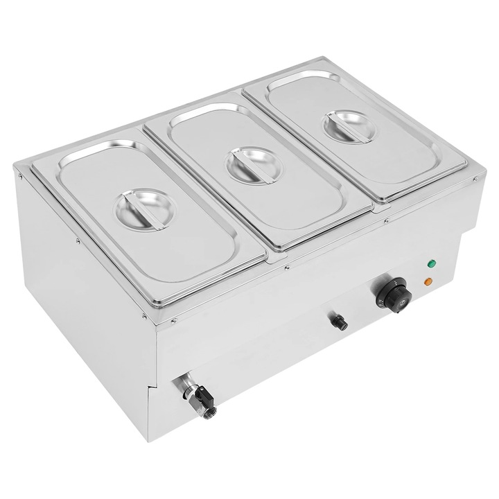 Електрическа кутия за обяд, 3 отделения, контрол на температурата, сребриста, 22.44x14.96x10.63 инча