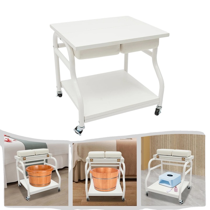 Carucior portabil, 40 cm x 40 cm, 4 roti cu frane, 2 niveluri, design pliabil