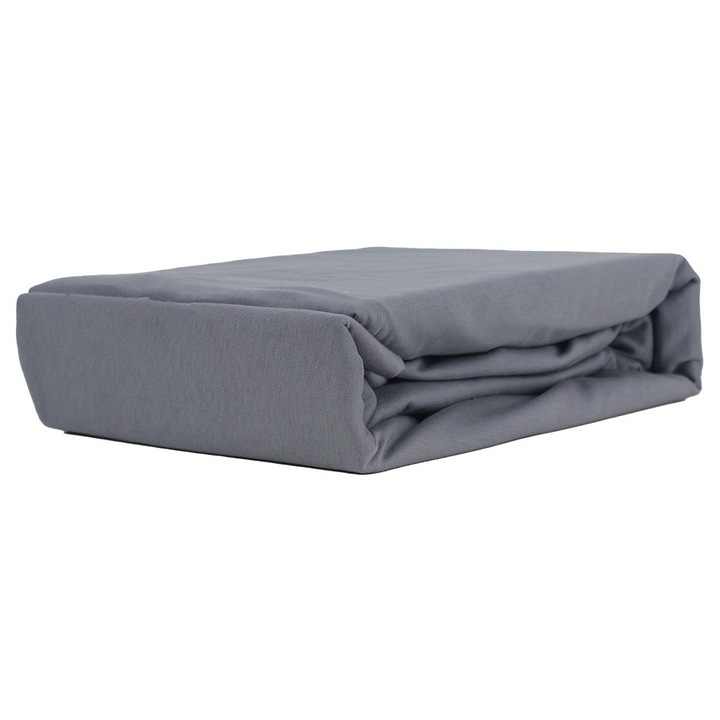 Cearceaf de pat Kam-Pol, Jersey, 160x210cm, 30cm inaltime, gri inchis, 100% bumbac