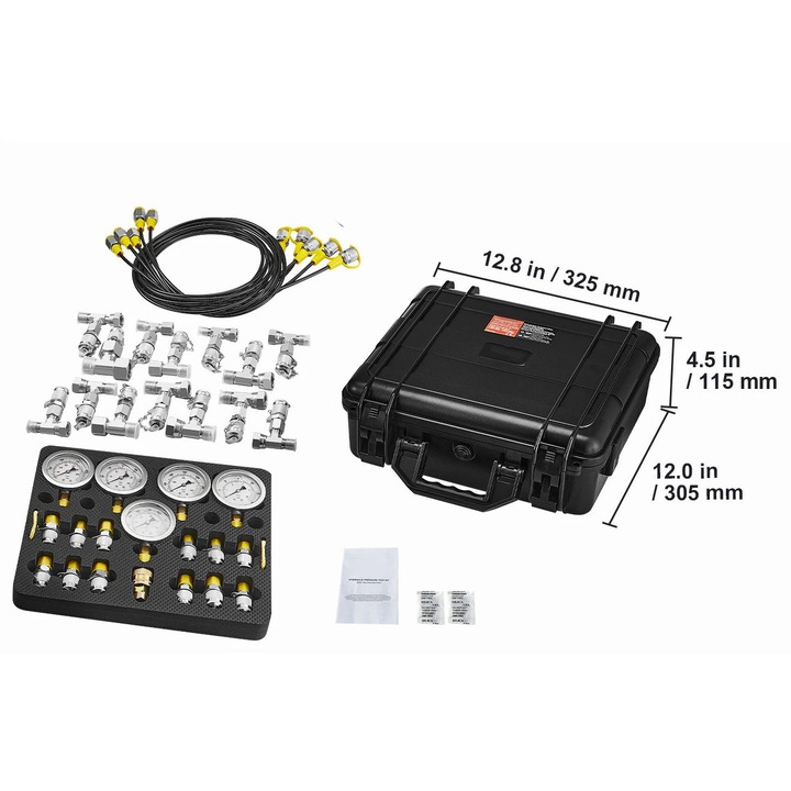 Kit de testare a presiunii hidraulice, 5 manometre, 13 cuplaje, TKS-4, 0-600 Bar, 304 inox