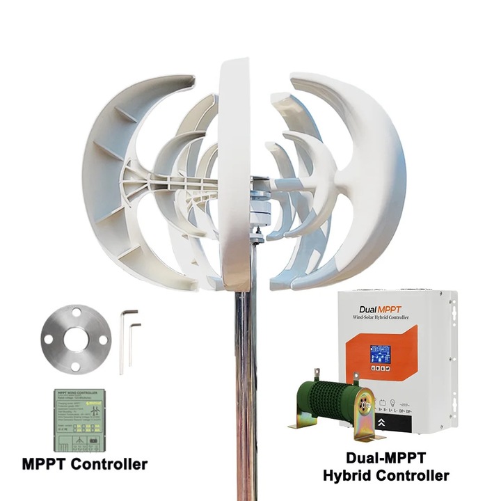 Turbina eoliana cu ax vertical, 48V, 3000W, din inox, dimensiuni 61x44x30cm