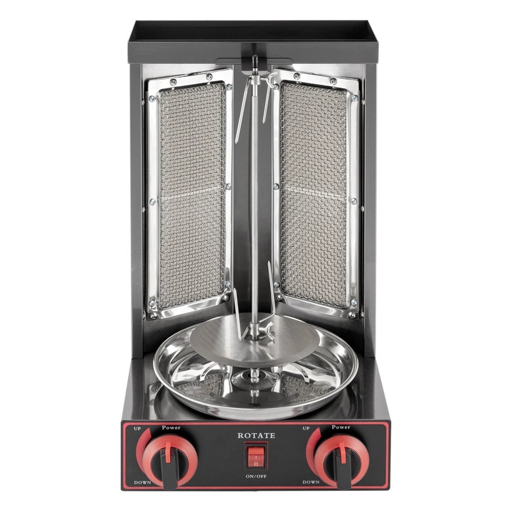 Gratar Kebab Döner Gyros, Gratar Vertical Electric, 3 kW, 2 Arzatoare, Rotativ, Pentru Acasa, Argintiu