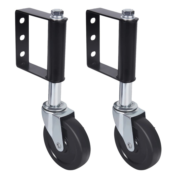 Roata pentru poarta, design robust, instalare usoara, neagra, set de 2 piese