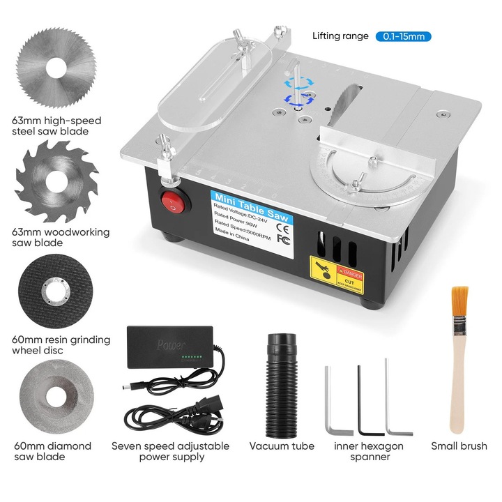Fierastrau electric de masa, 7 viteze, design portabil, 4 lame, 110-220V