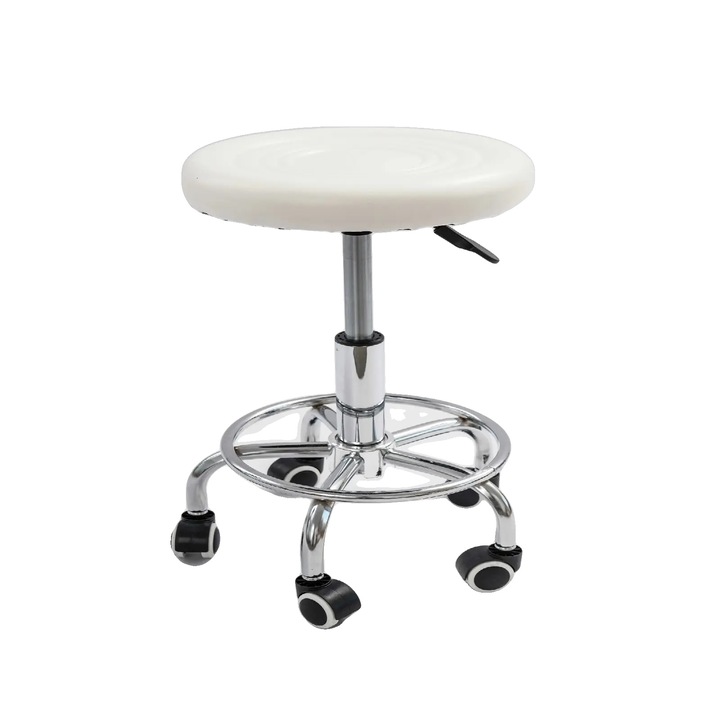 Scaun cu roti, ajustabil pe inaltime, capacitate 150kg, alb
