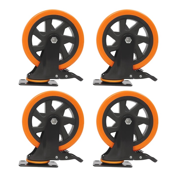 Bútorgörgő, PU, forgó, fékes, narancssárga