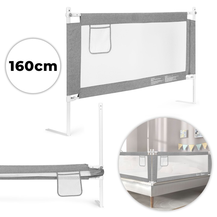 Bariera de protectie pentru pat 160 cm, ECOTOYS, material rezistent, gri, set complet