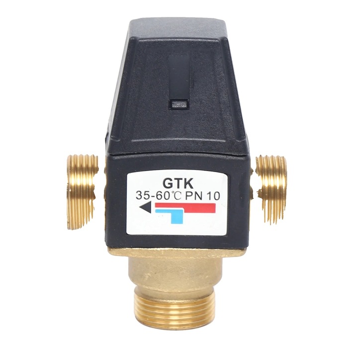 Termosztatikus keverőszelep, sárgaréz, hőmérséklet-szabályozás 35-60, fekete, DN20