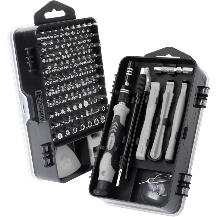 Set surubelnite de precizie AndrexNET 115 în 1, accesorii pentru electronice mici, negru, 18x11x5.2cm