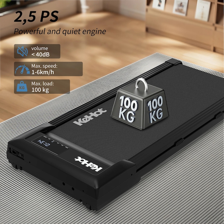 Aláíró futópad, Walking Pad futópad, Automatikus dőlésszög 9%, 6 km/h, Csendes, Bluetooth és hangszórók, Kijelző, Nem összecsukható