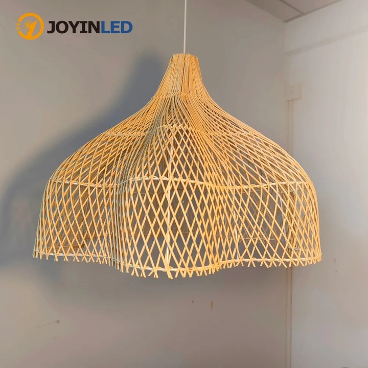 Висяща лампа, ратан, LED източник на светлина, диаметър 60CM, без крушка
