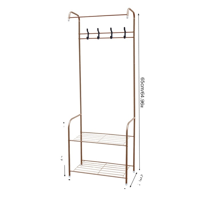 Ruhatartó akasztó, 4 kampóval, erős fém, kávé színű, téglalap alakú