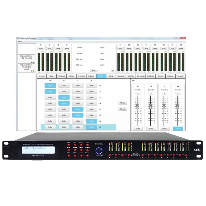 Аудио процесор, 4 входа, 8 изхода, черен