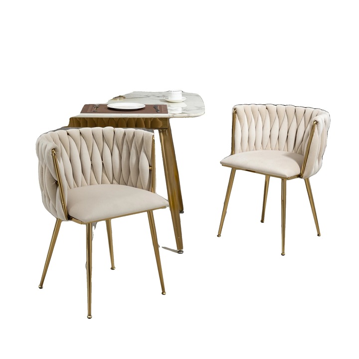 Étkezőszék, elegáns design, bársony anyag, elefántcsontszín, standard méretek