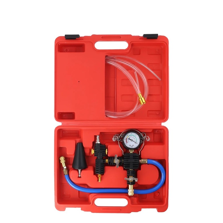 Set instrumente pentru umplere lichid de racire, tester de presiune radiator, compatibil cu diverse vehicule, 18 inch, material: alama, furtun de cauciuc