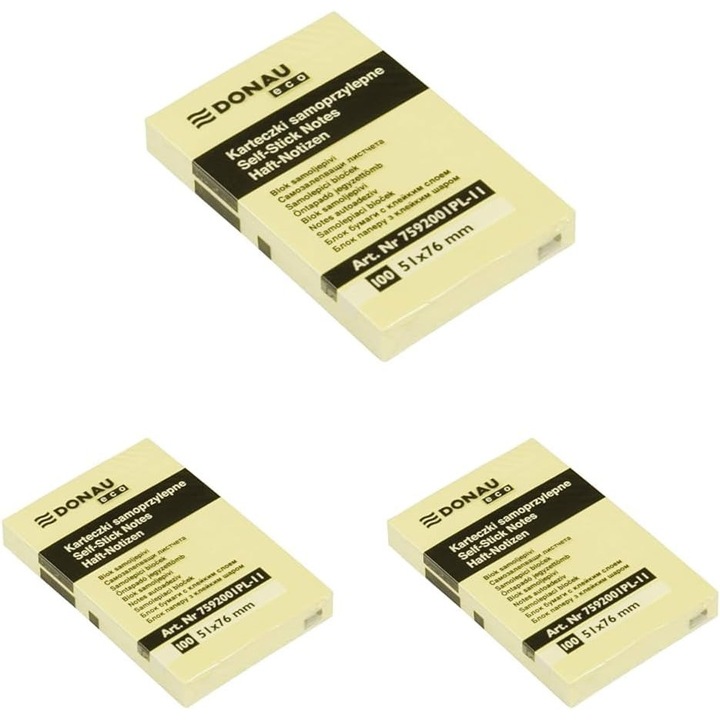 Note Lipicioase Galbene DONAU Eco Cube 51x76mm, 3x100 Foi