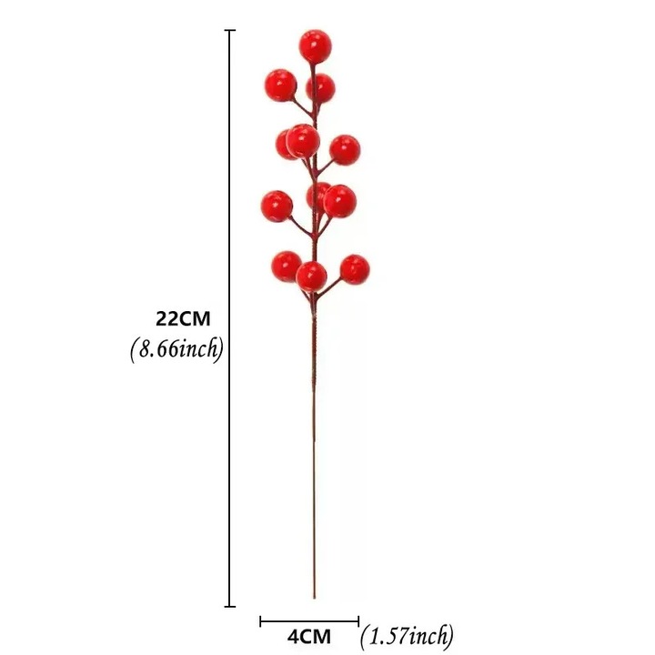 Piros műbogyófüzérek, beltéri dekoráció, sokoldalú virágdísz, piros, 50 darabos készlet